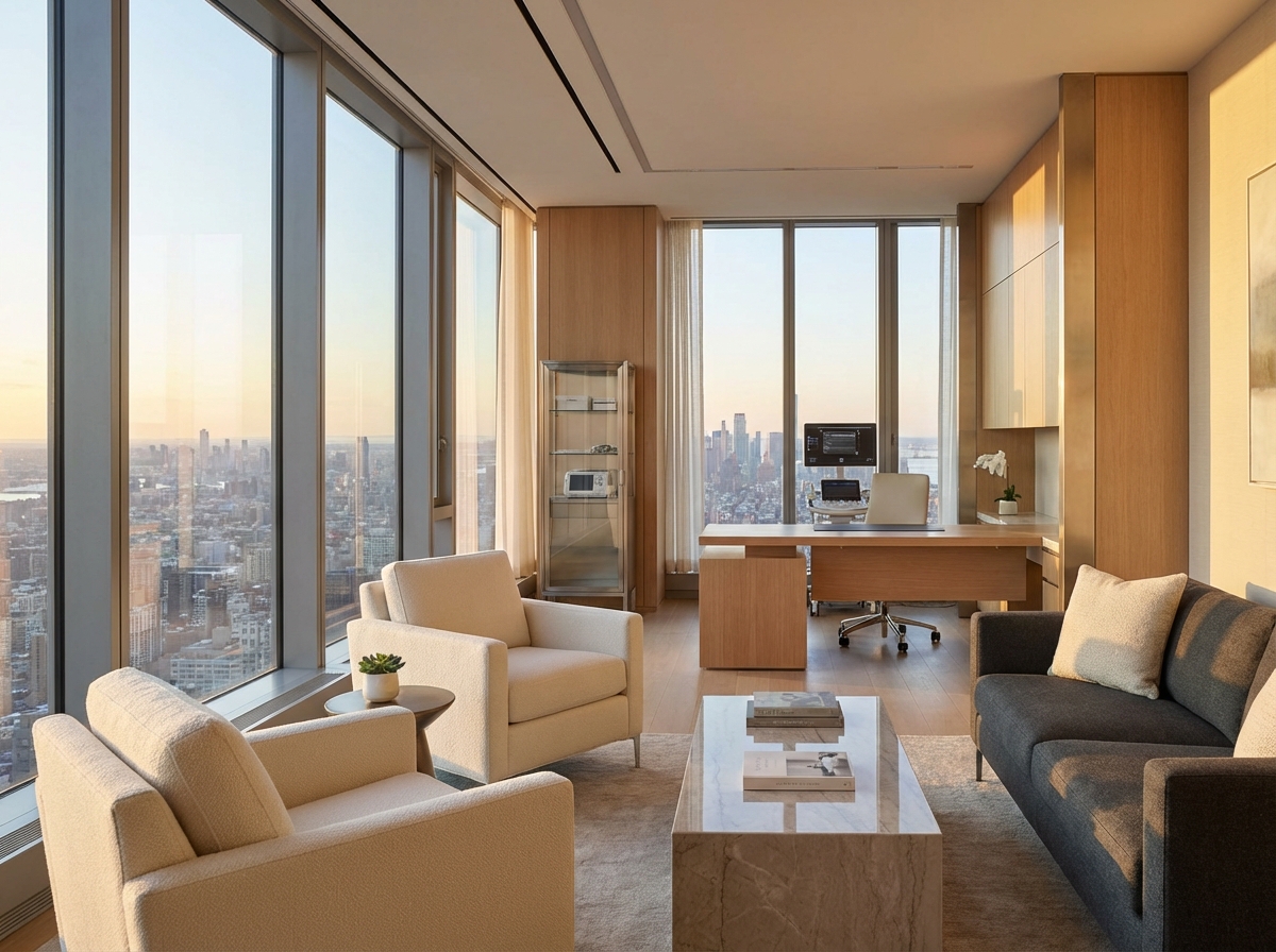 Luxury NYC medical consultation room representing premium hair transplant cost considerations