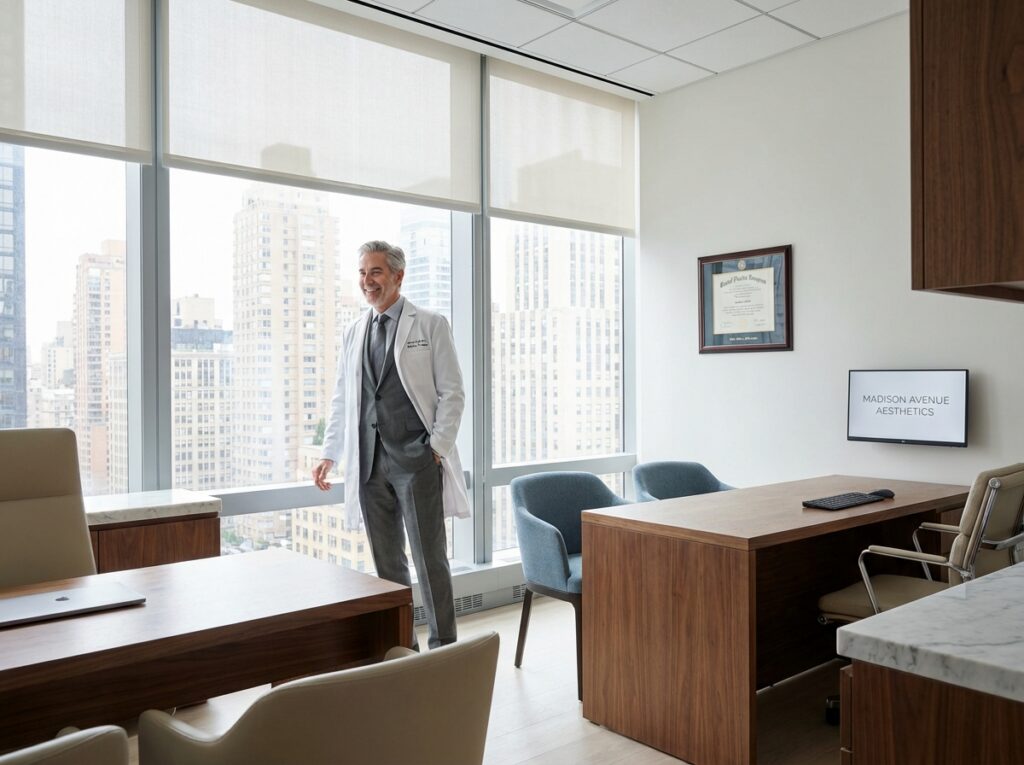 Facial plastic surgeon in modern NYC clinic specializing in hair restoration FUE procedures