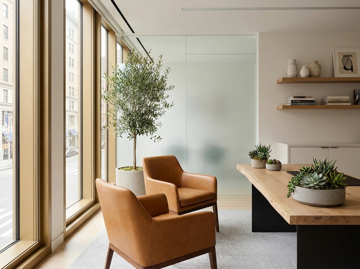 Modern hair transplant consultation room at upscale NYC medical clinic with natural lighting