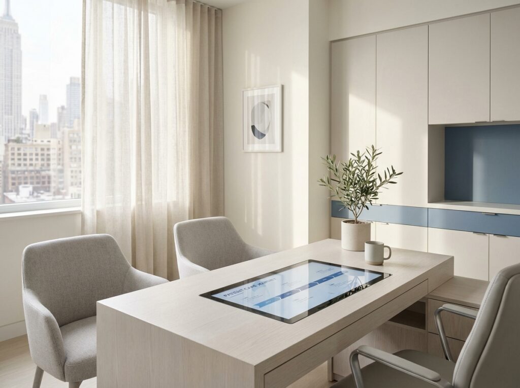 Professional hair transplant consultation room emphasizing careful planning for hair transplant scarring prevention