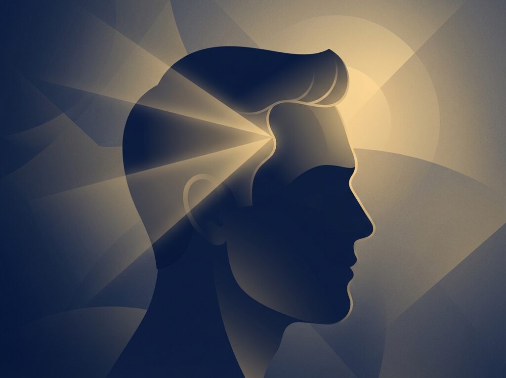 Stylized illustration highlighting natural temple hairline restoration results for a male profile