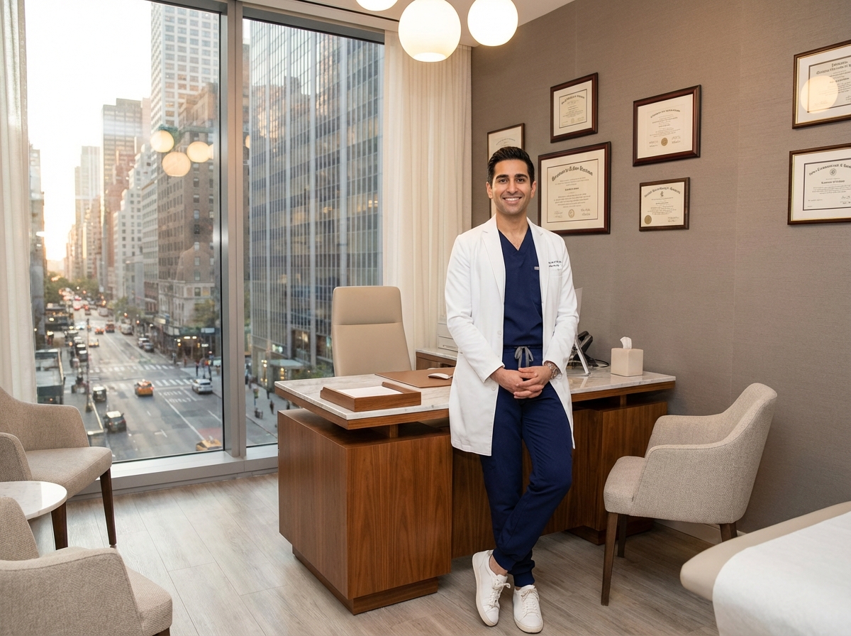 Professional medical consultation room for scalp micropigmentation at luxury Manhattan clinic