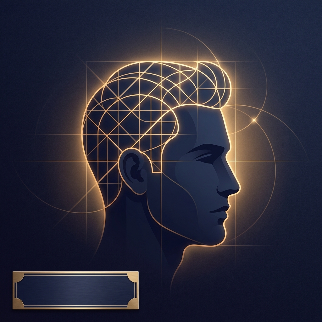 Conceptual illustration of geometric facial mapping lines representing hair transplant hairline design planning