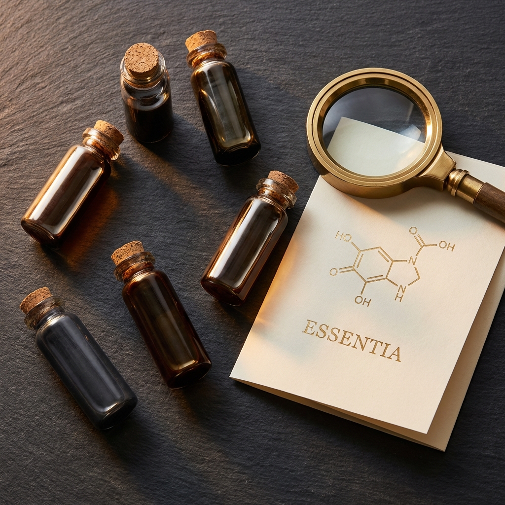 Premium hair transplant medical grade pigments in glass vials with scientific reference materials on dark slate surface