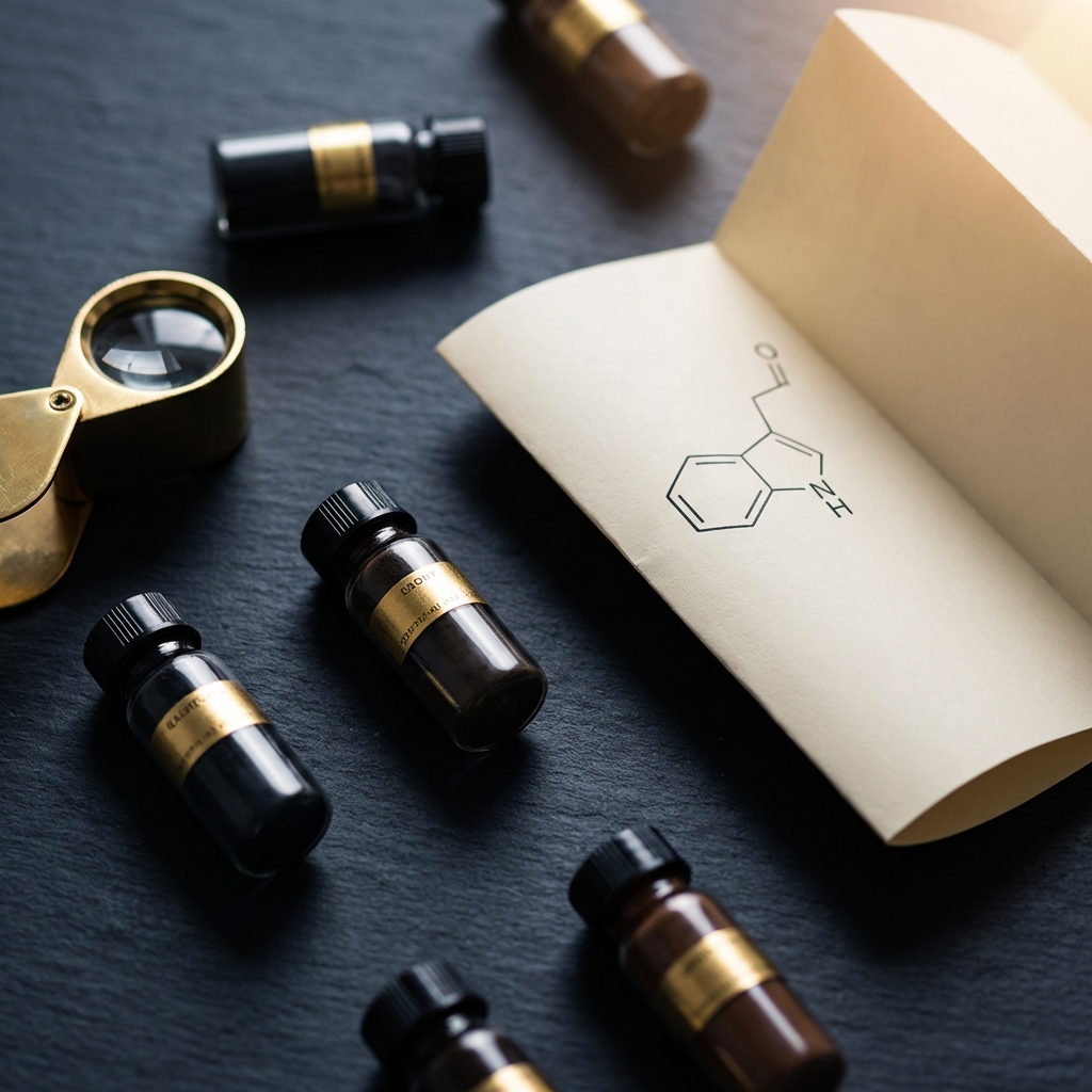 Premium hair transplant medical grade pigments in glass vials with scientific reference materials on dark slate surface