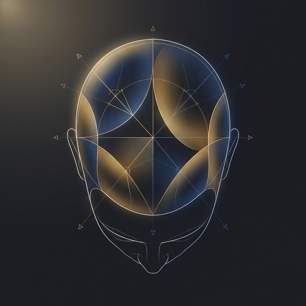 Blueprint-style illustration of scalp zone mapping representing the hair transplant follicle implantation technique