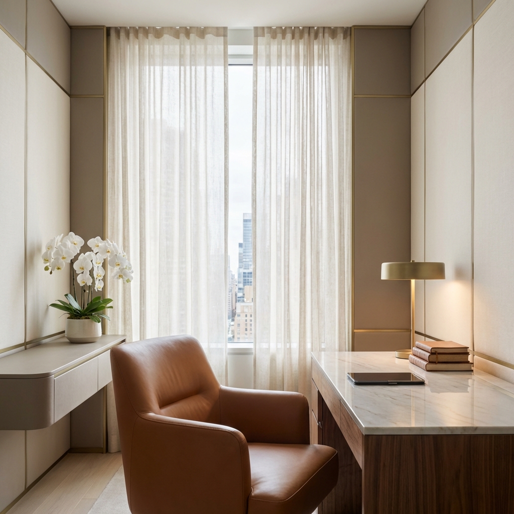 Elegant consultation room at a Manhattan hair doctor clinic, conveying professionalism and calm confidence
