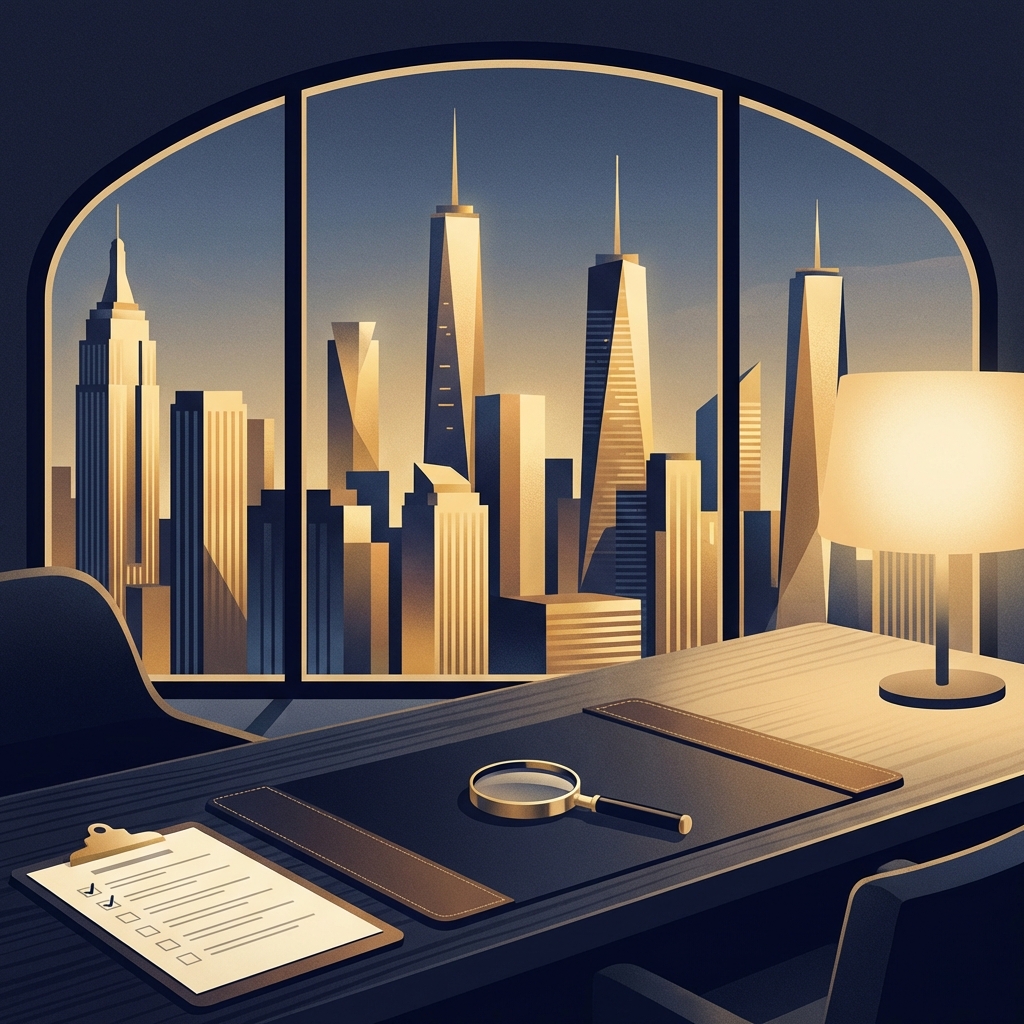 Upscale NYC clinic consultation setting with a checklist, representing careful vetting of scalp micropigmentation near me providers.