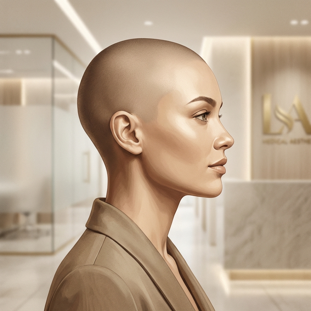 Confident person with smooth, even scalp after scalp micropigmentation for scar camouflage treatment