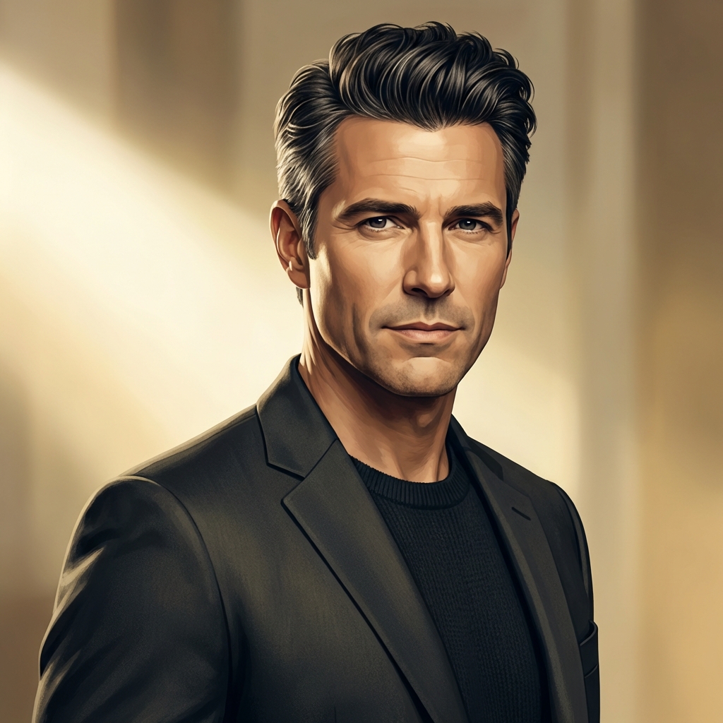 Confident man with a natural, well-defined hairline illustrating successful hair transplant for frontal baldness