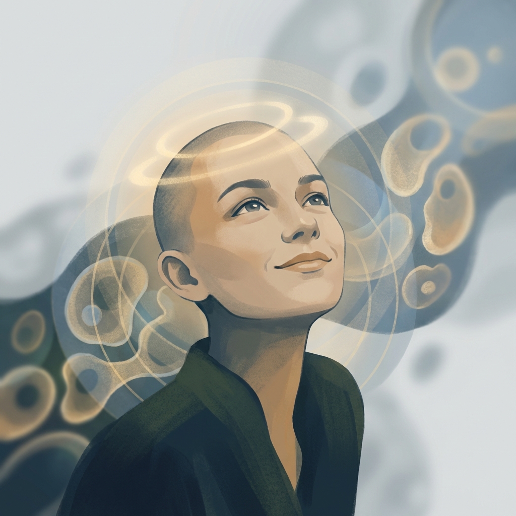 Confident person with shaved head in warm light, representing the scalp micropigmentation healing process journey