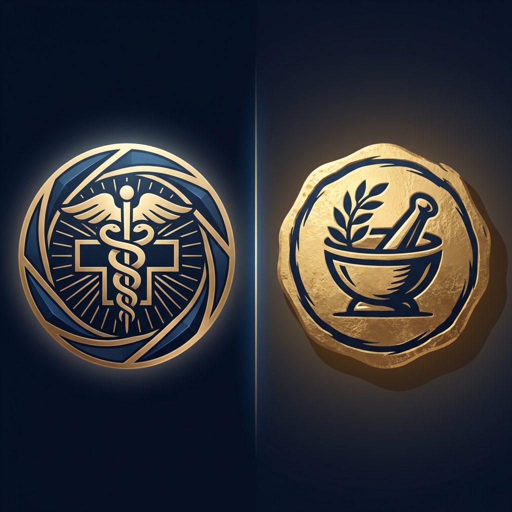 Conceptual illustration distinguishing medical-grade scalp micropigmentation vs tattoo through contrasting precision and quality symbols