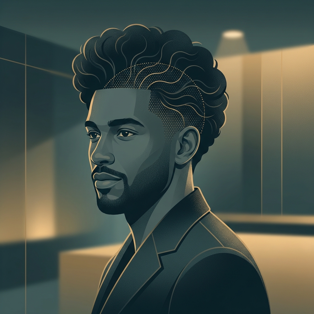 Confident man with full natural hairline illustrating the combined results of scalp micropigmentation with hair transplant