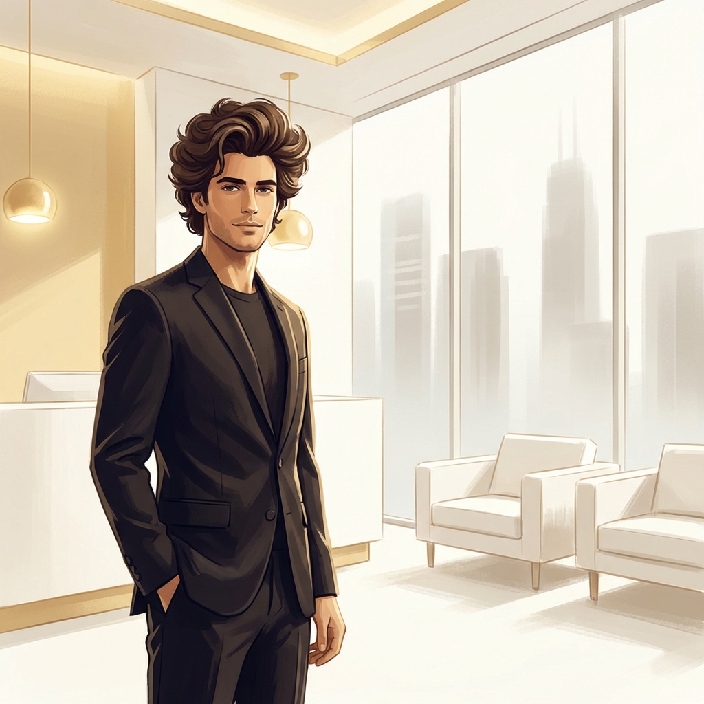 Confident man with full hair in a modern NYC hair restoration clinic, representing personalized hair transplant graft planning.