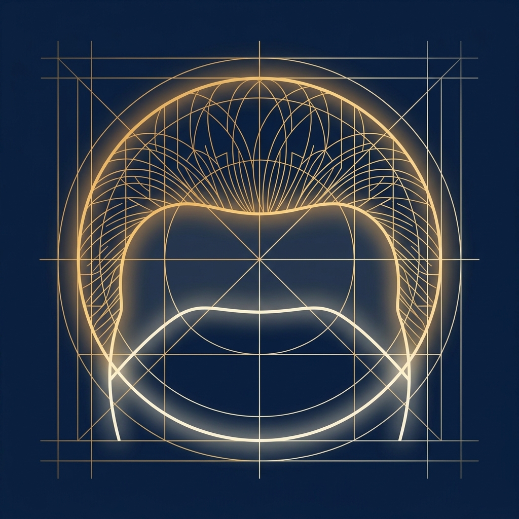 Architectural illustration representing two-zone hair transplant frontal density planning with elegant design lines