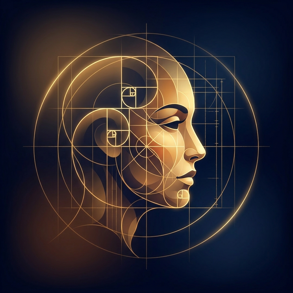 Golden ratio facial symmetry diagram illustrating hair transplant proportioning framework for facial harmony