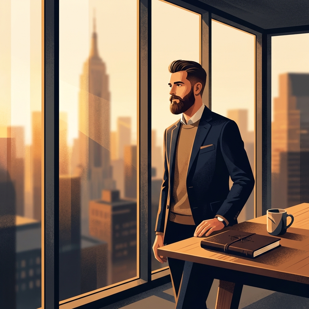 Young man in his 20s confidently considering hair transplant options, symbolizing strategic long-term planning.