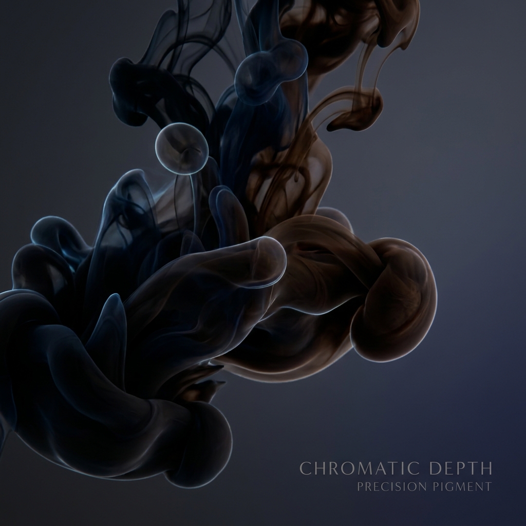 Abstract illustration of dark pigment tones blending precisely, representing scalp micropigmentation color matching for dark hair.