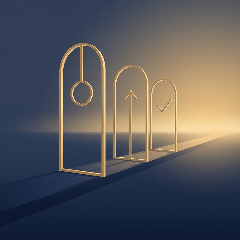 Elegant golden archways representing a structured hair transplant candidacy criteria qualification framework