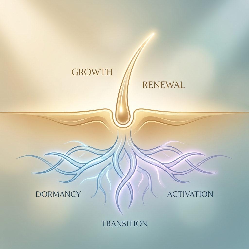 Illustration showing hair follicle regrowth cycle, representing why transplanted hair falls out at first before regrowing