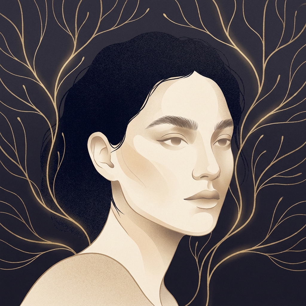 Illustration of woman with full eyebrows representing informed decision-making for hair transplant eyebrow thinning causes