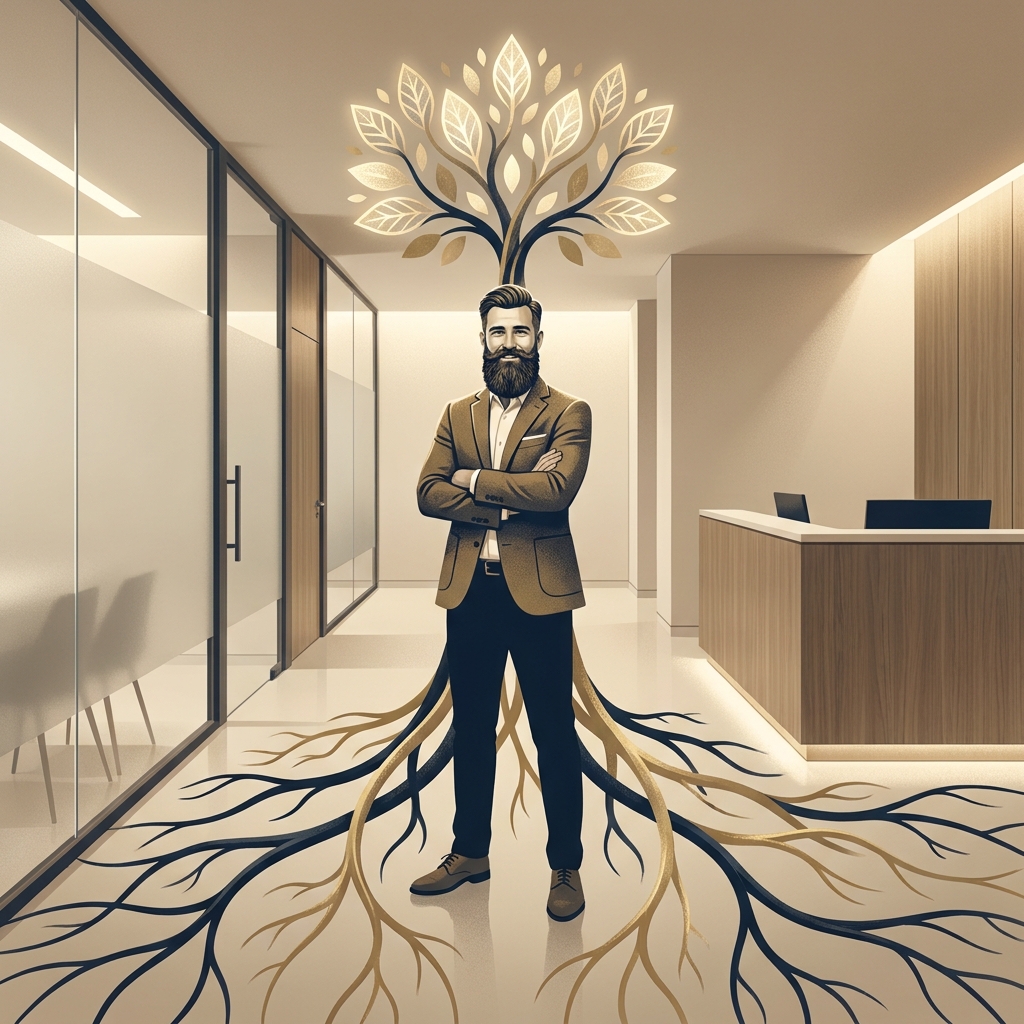 Conceptual illustration representing hair transplant body hair as donor source for advanced hair restoration in a modern clinic setting.