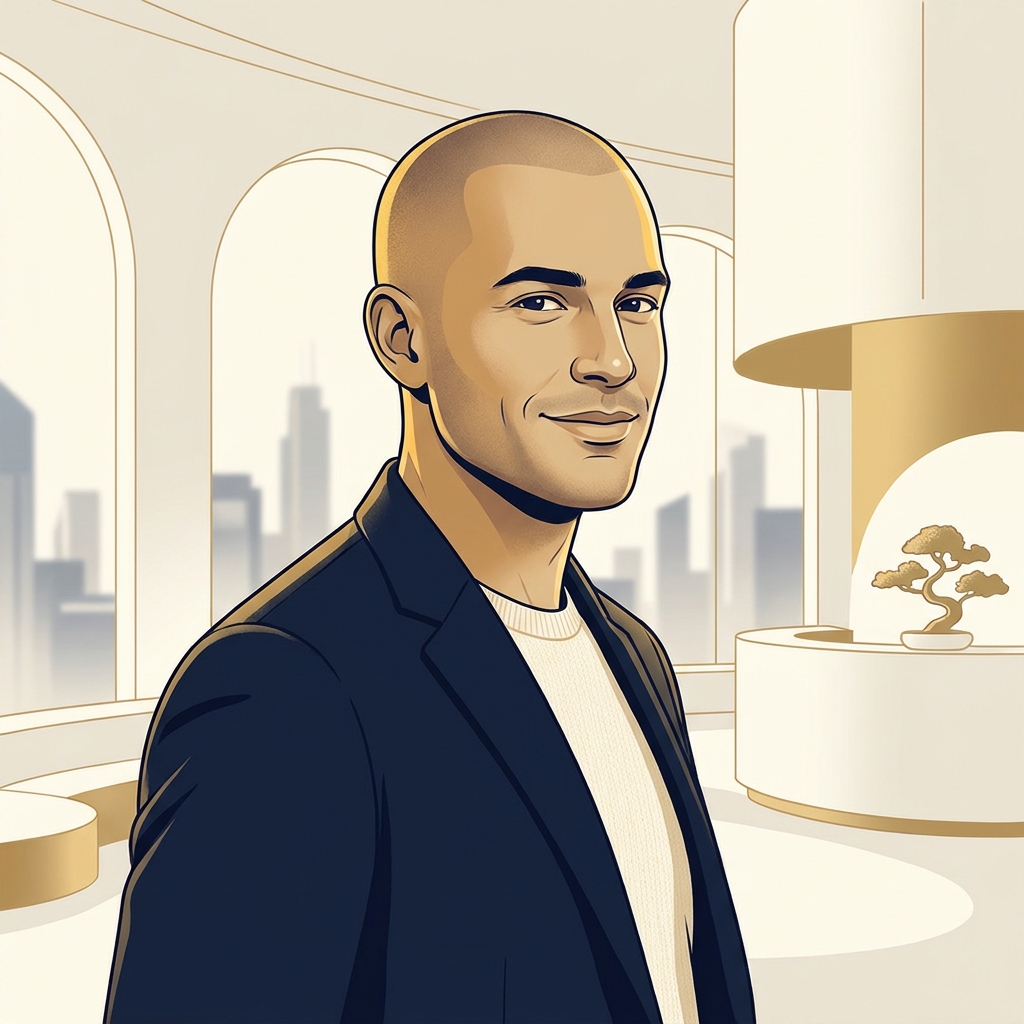 Confident man with smooth shaved head representing scalp micropigmentation for hair transplant scars results