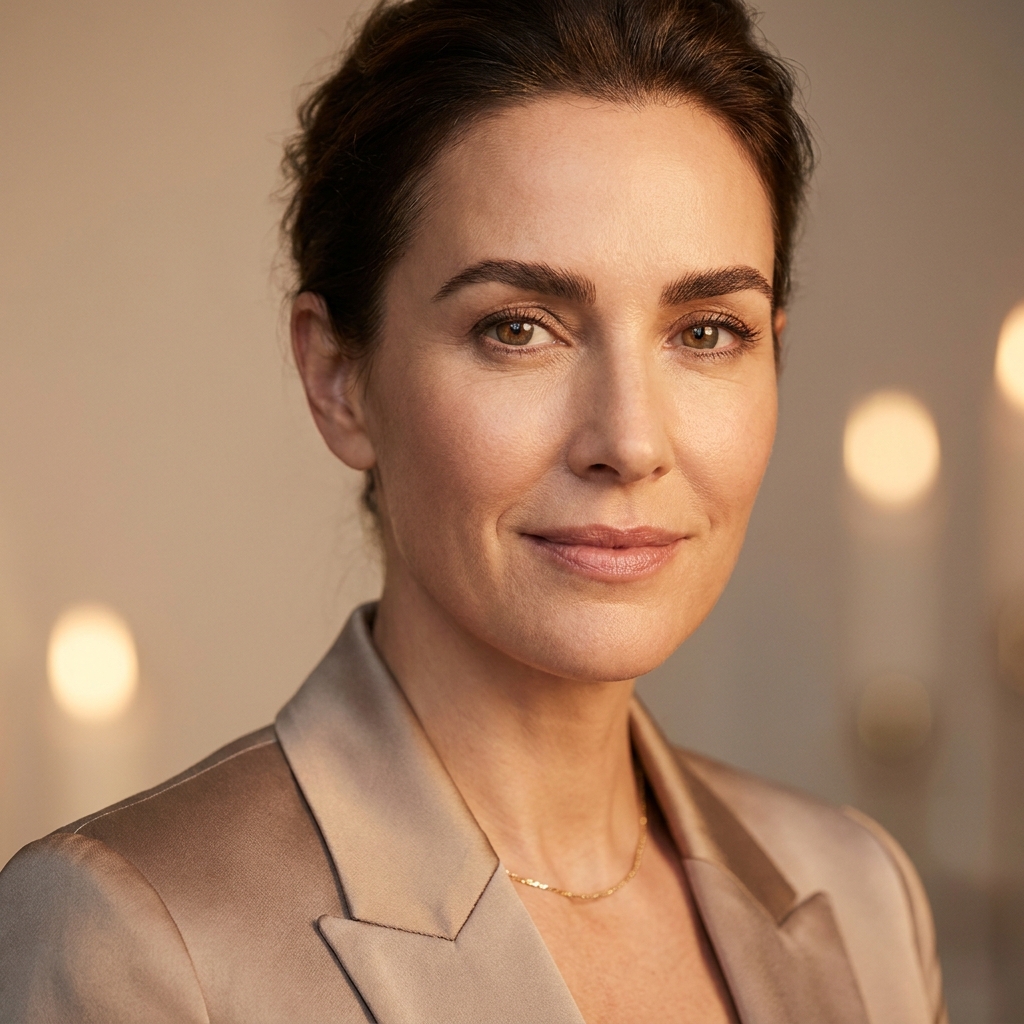 Confident woman with naturally full, defined eyebrows representing eyebrow transplant NYC results at Hair Doctor NYC