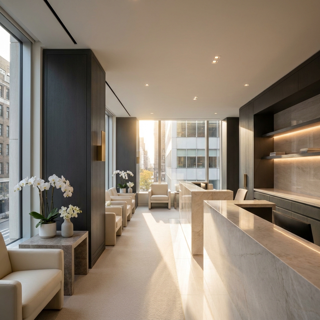 Elegant luxury medical clinic interior representing Stoller Medical Group hair restoration on Madison Avenue, NYC