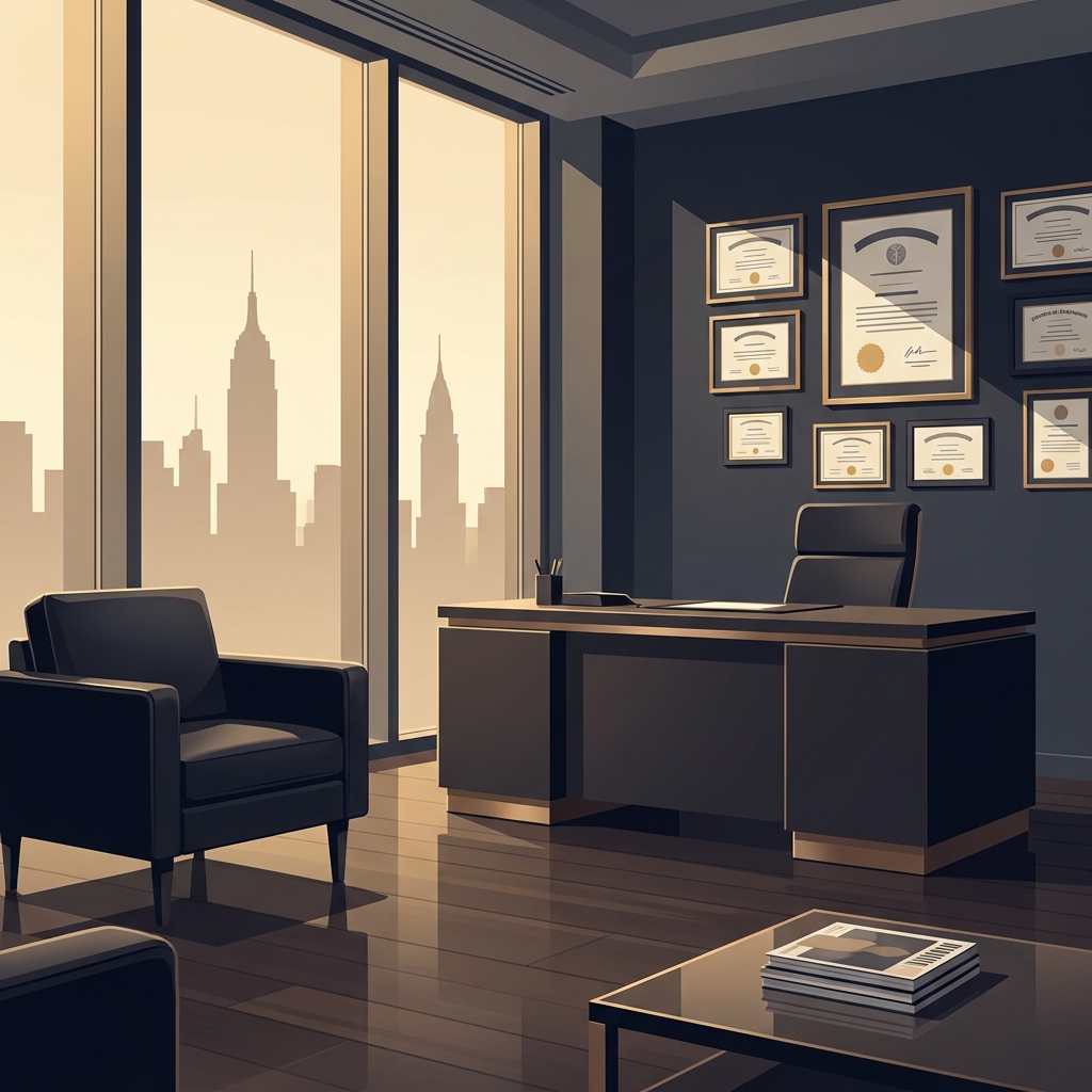 Elegant New York medical office with credential certificates displayed, representing SMP specialist New York credentials that matter