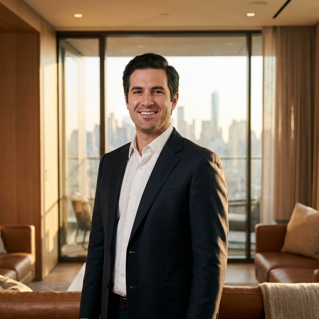 Confident man approaching 40 with healthy hair considering a hair transplant in New York City