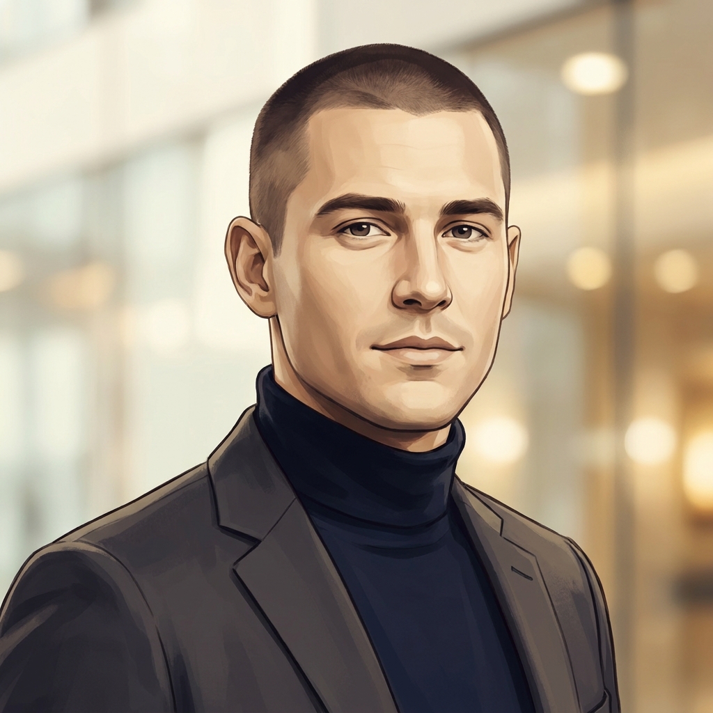 Confident man with sharp buzzcut hairstyle representing scalp micropigmentation permanence and longevity results
