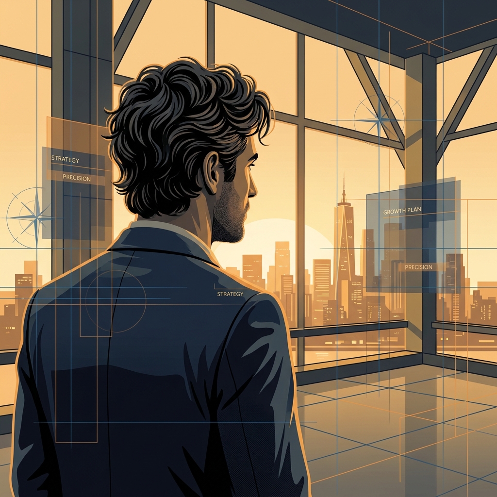 Confident man with restored full hair overlooking Manhattan skyline, representing hair transplant for Norwood 5 results and planning