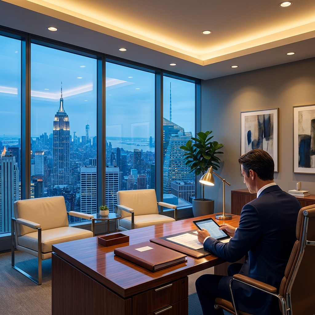 Elegant Manhattan medical consultation office representing what to look for in the best FUE surgeon in New York
