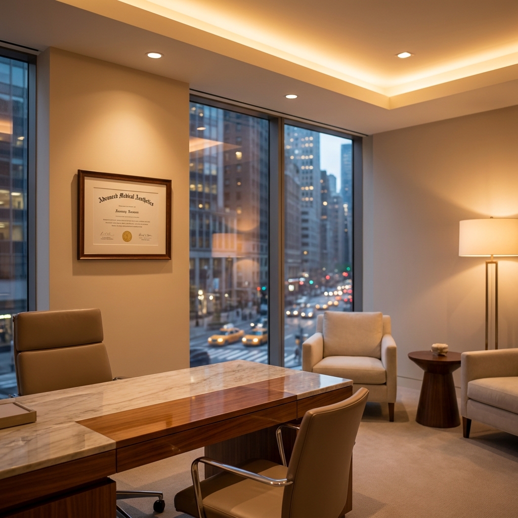 Elegant SMP specialist consultation room in a New York medical aesthetics clinic on Madison Avenue