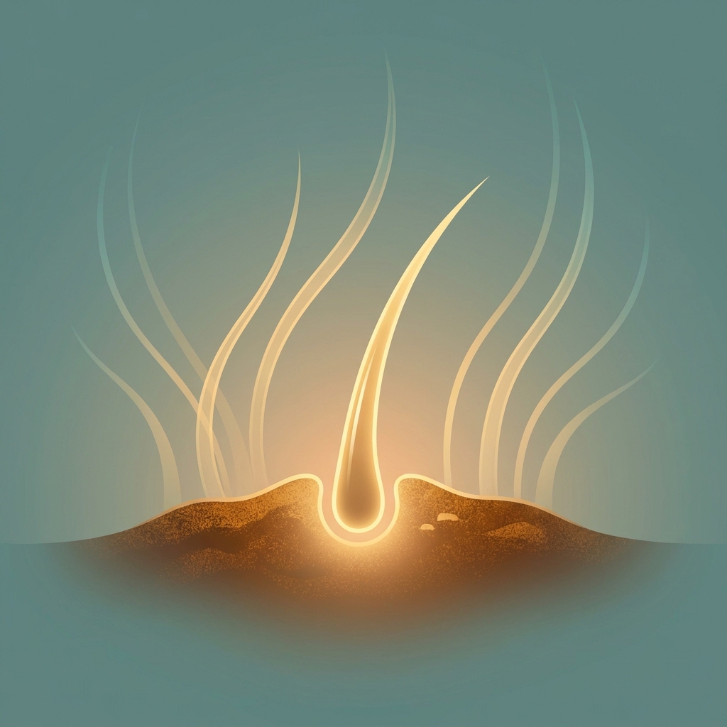 Illustration of a hair follicle glowing beneath the surface, symbolizing regrowth after hair transplant shock loss
