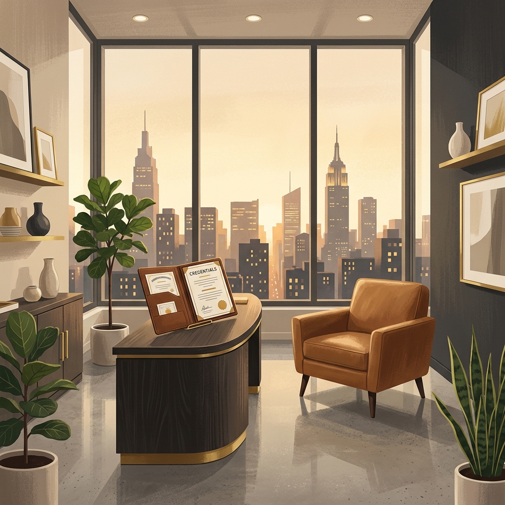 Elegant NYC hair restoration specialist consultation office representing top-rated credentials and professional standards