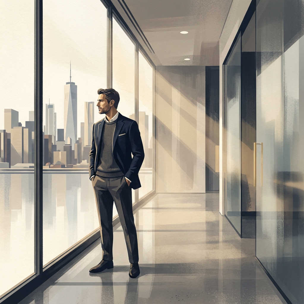 Confident man in a modern Manhattan clinic representing a structured approach to hair loss hair fall treatment