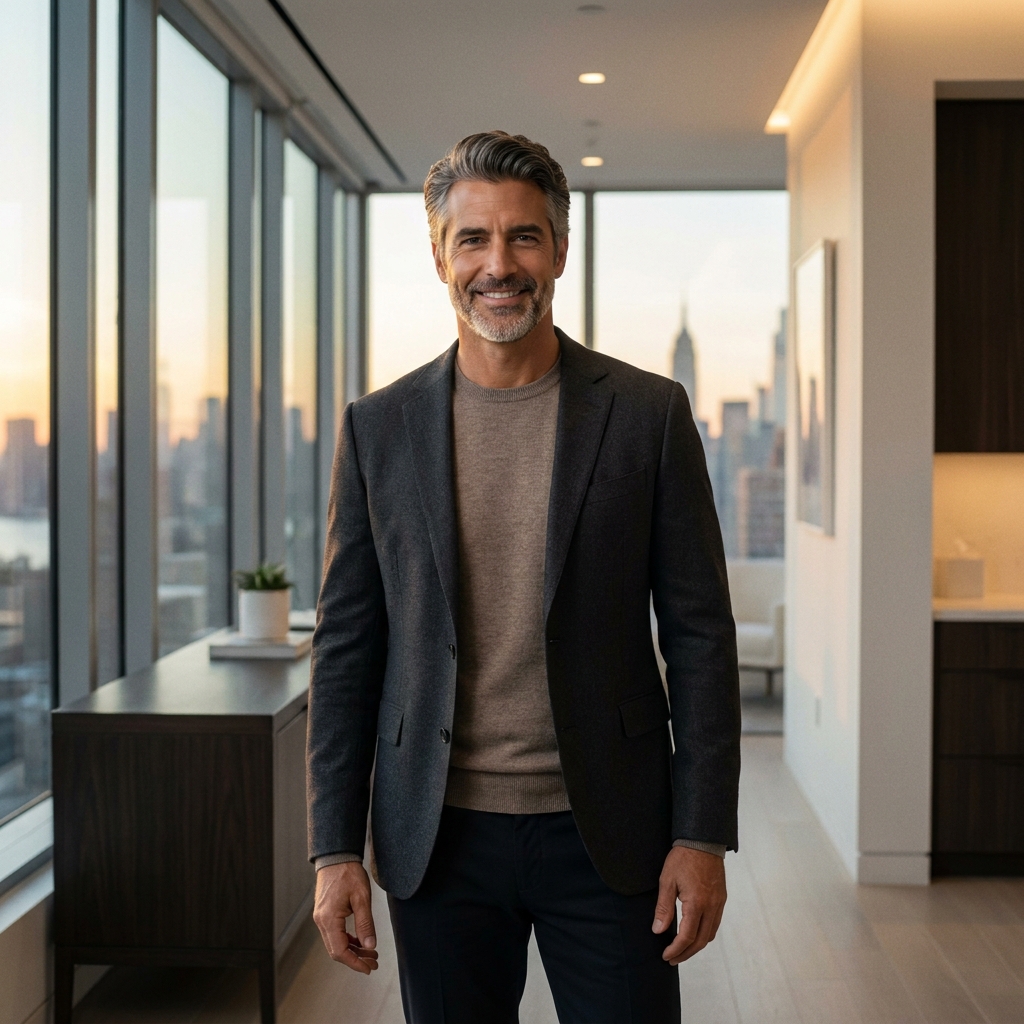 Confident man with restored hair in a premium NYC hair restoration clinic — best hair loss treatment for male