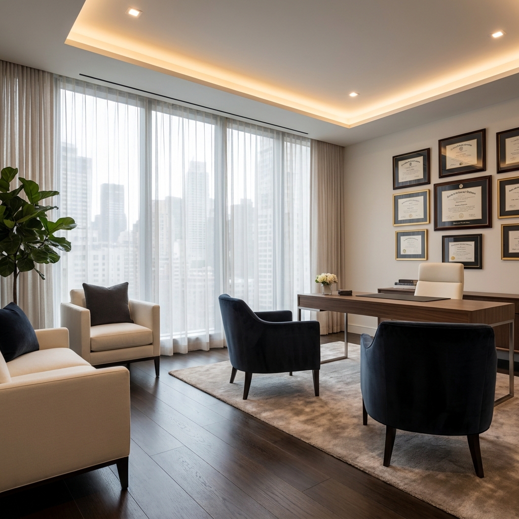 Elegant Manhattan medical office interior representing Dr. Roy Stoller facial plastic surgeon New York credentials and practice.