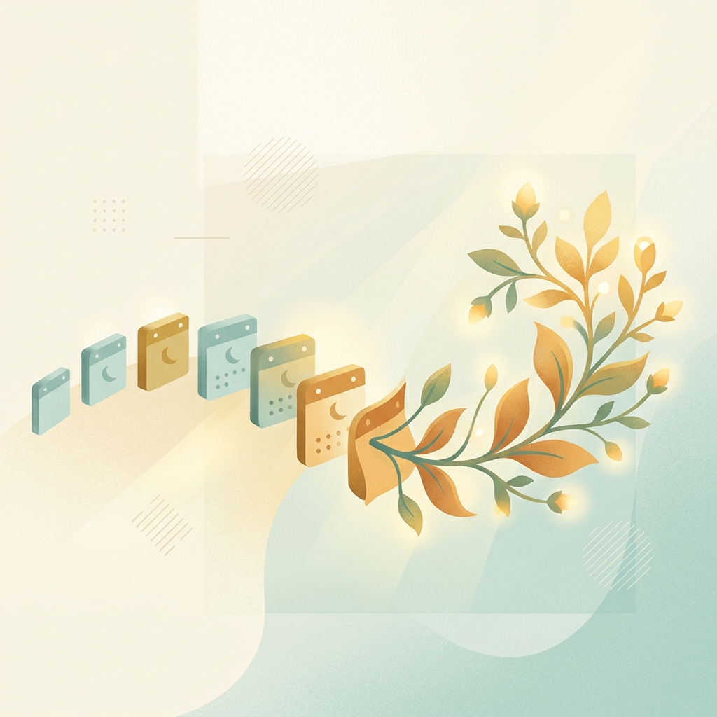 Illustrated timeline showing gradual growth and renewal, representing hair transplant healing stages week by week over 18 months