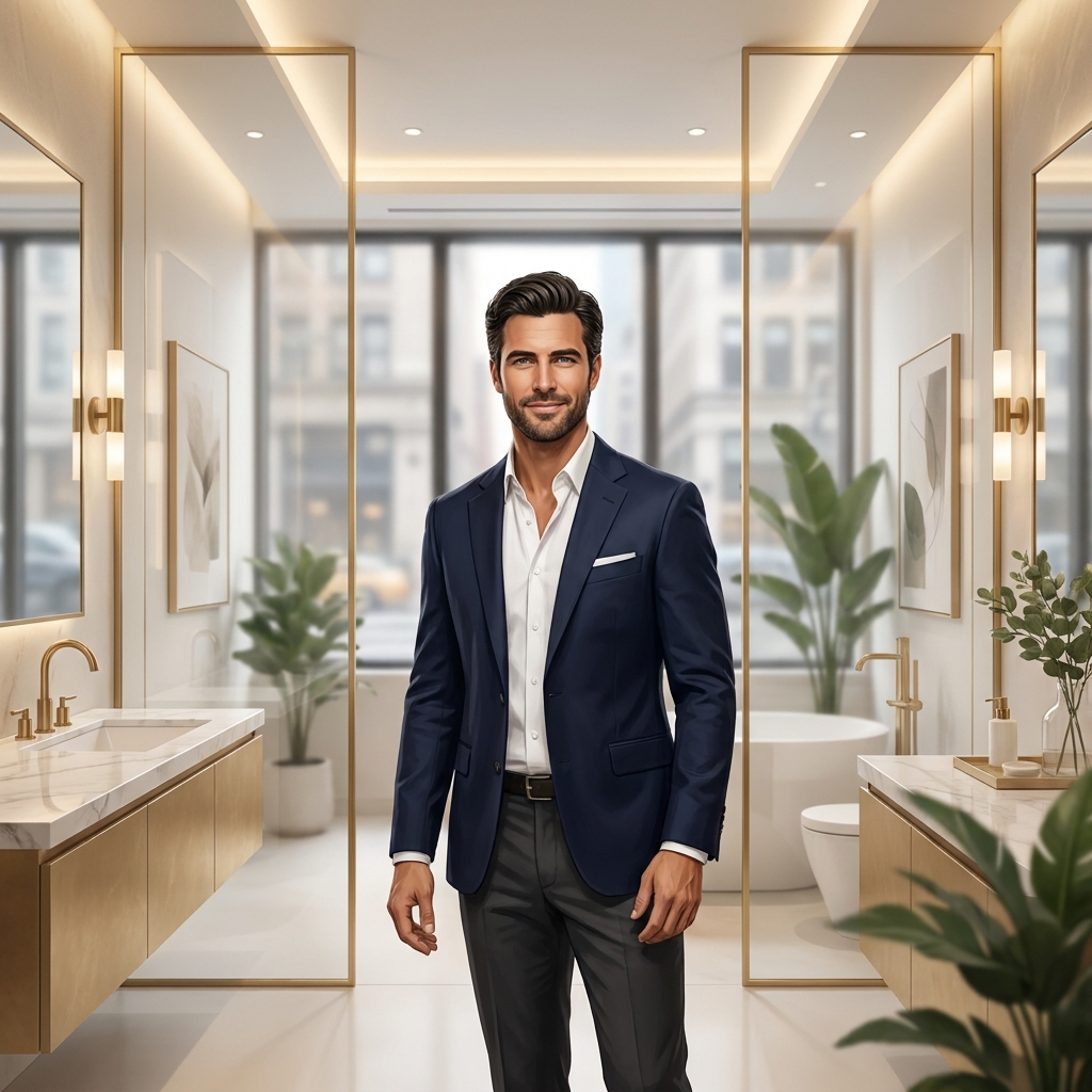Confident man with restored hair in a premium hair restoration FUE clinic in Manhattan