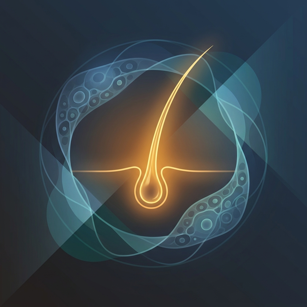 Glowing hair follicle illustration representing what happens to existing hair after a hair transplant procedure
