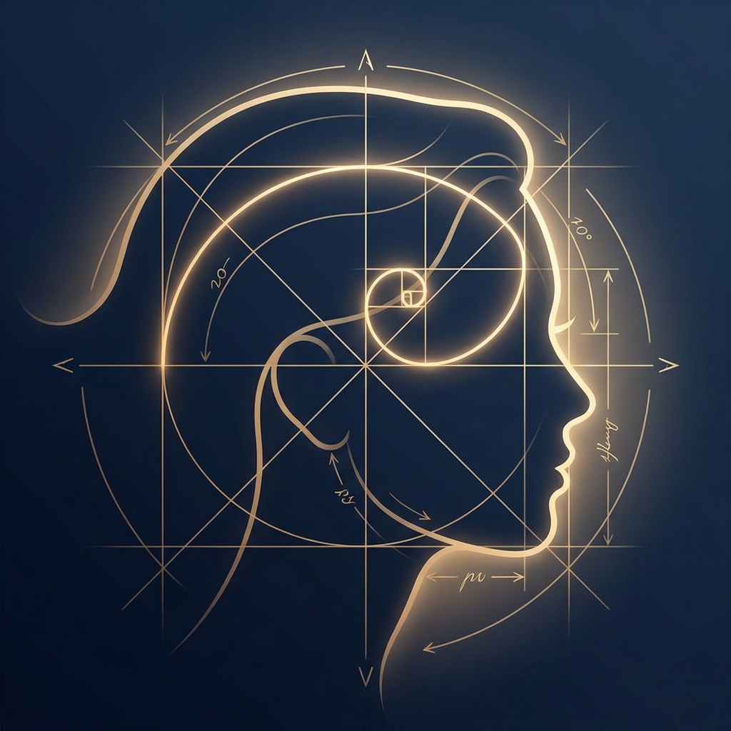 Conceptual illustration of hairline symmetry design blueprint for hair transplant uneven hairline correction