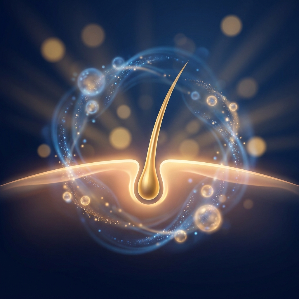 Conceptual illustration of hair follicle regeneration representing stem cell hair restoration science and research