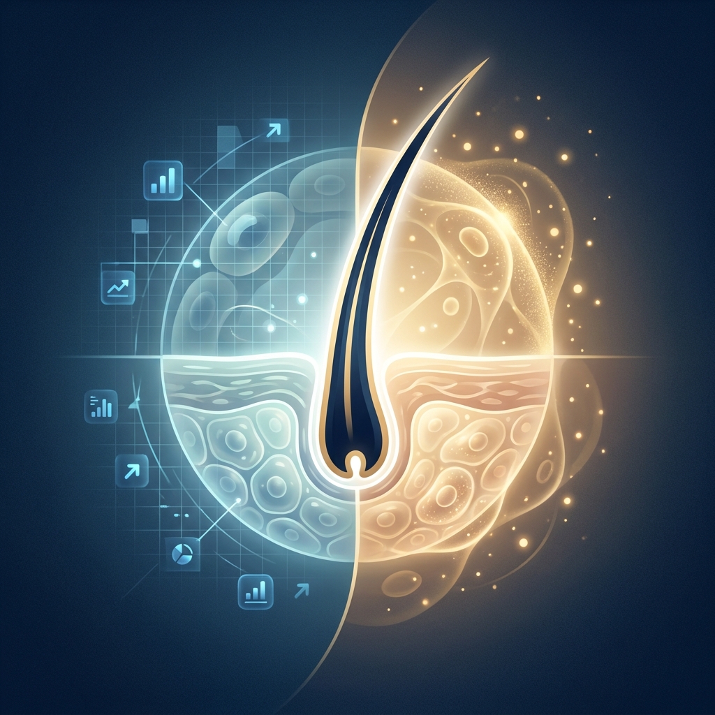 Conceptual illustration of hair follicle regeneration science, representing the truth behind hair restoration stem cell treatments