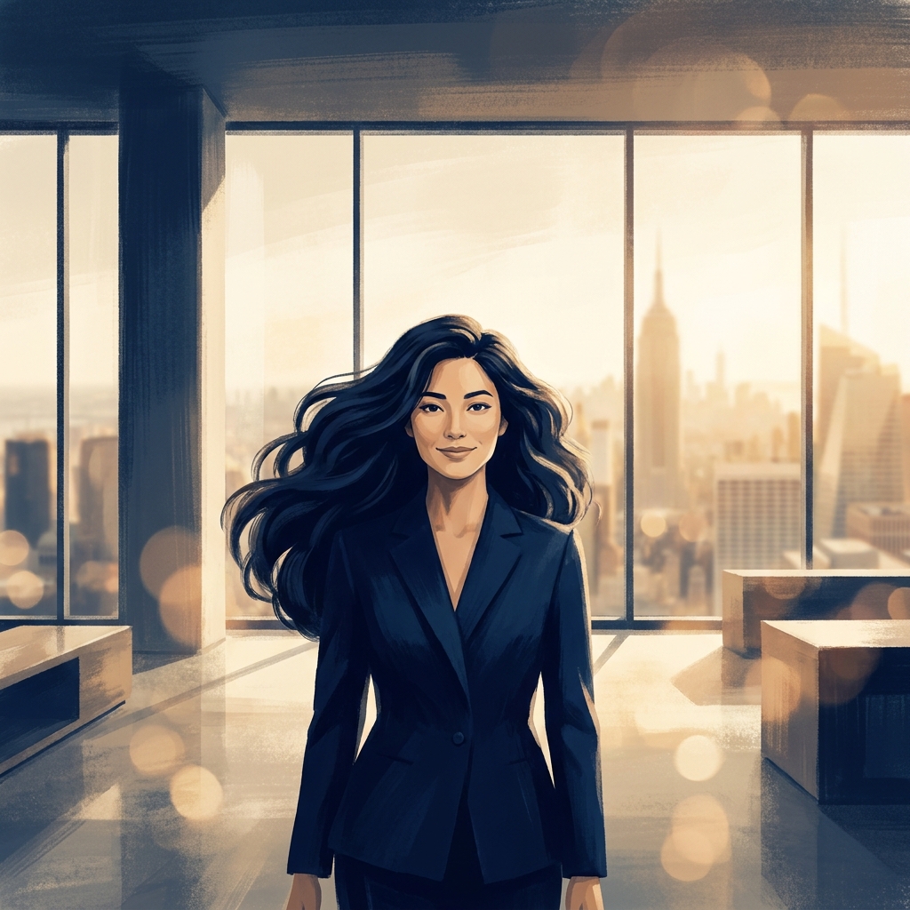 Confident person with restored healthy hair in a modern NYC clinic, representing hair restoration with stem cells