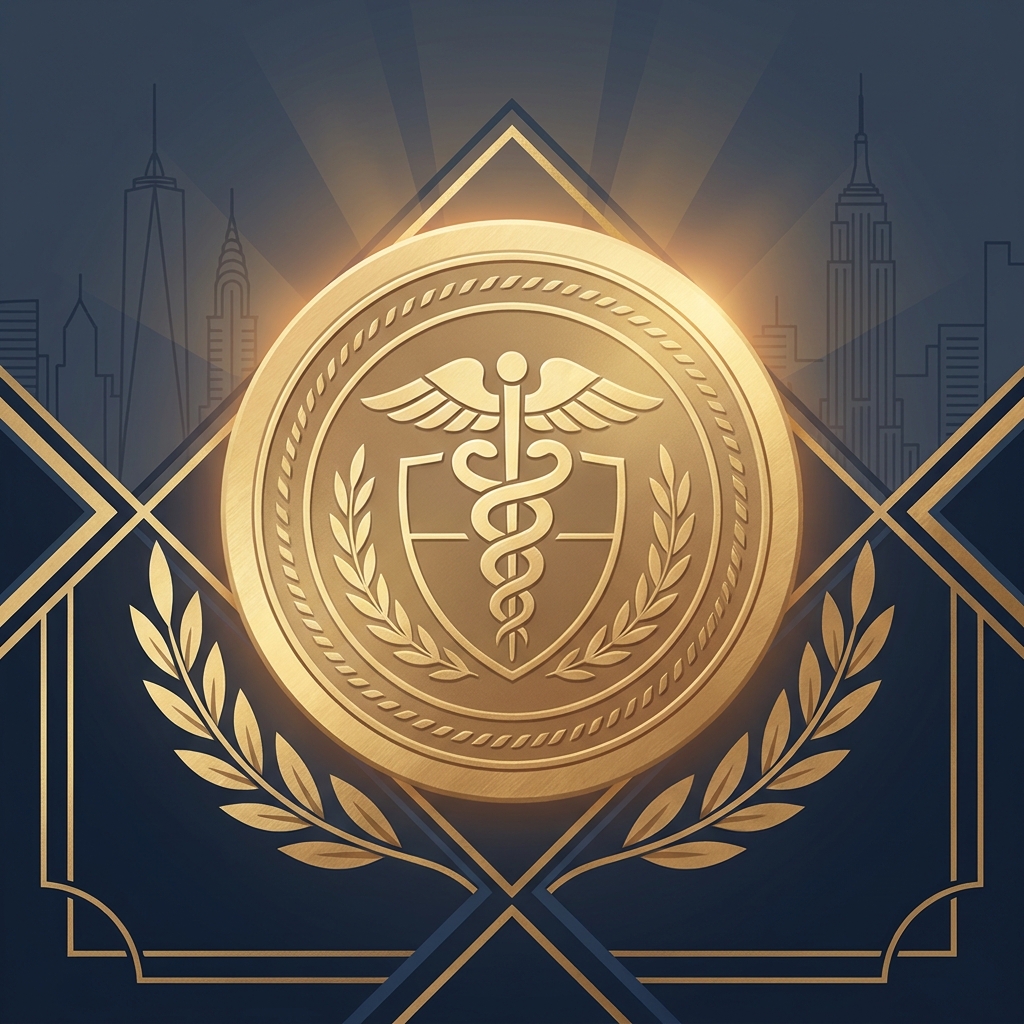 Gold credential seals representing elite hair transplant surgeon certifications in the USA