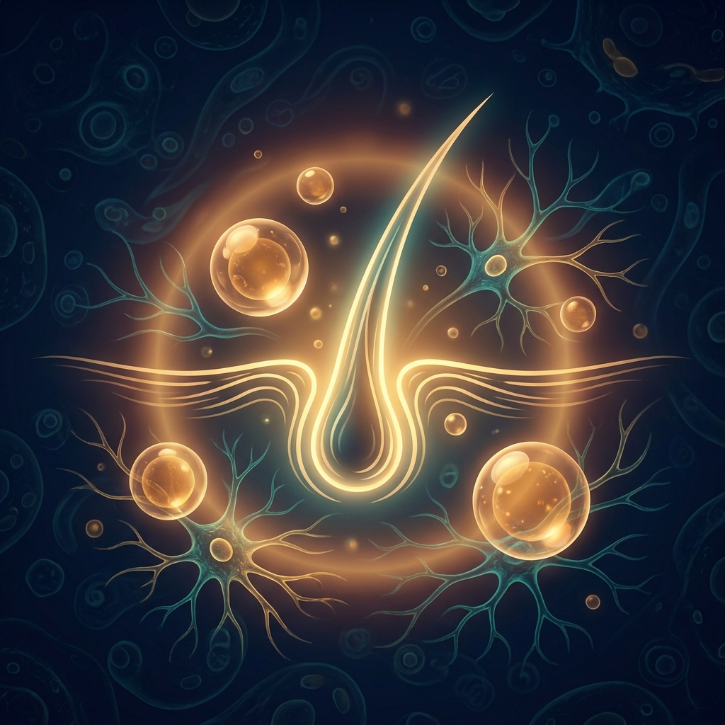 Glowing hair follicle illustration representing the biology behind PRP hair restoration therapy