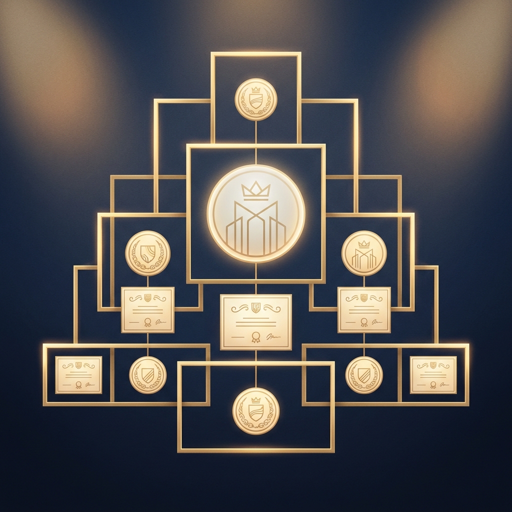 Illustrated credential hierarchy representing the qualifications that distinguish elite hair restoration surgeons near me